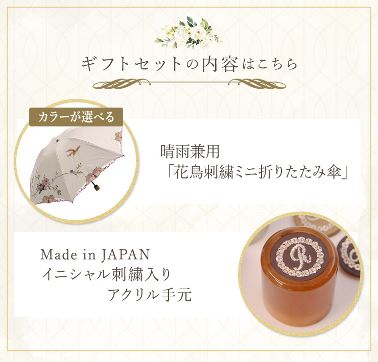 花紀行 ミニ折りたたみ日傘＆イニシャル手元セット