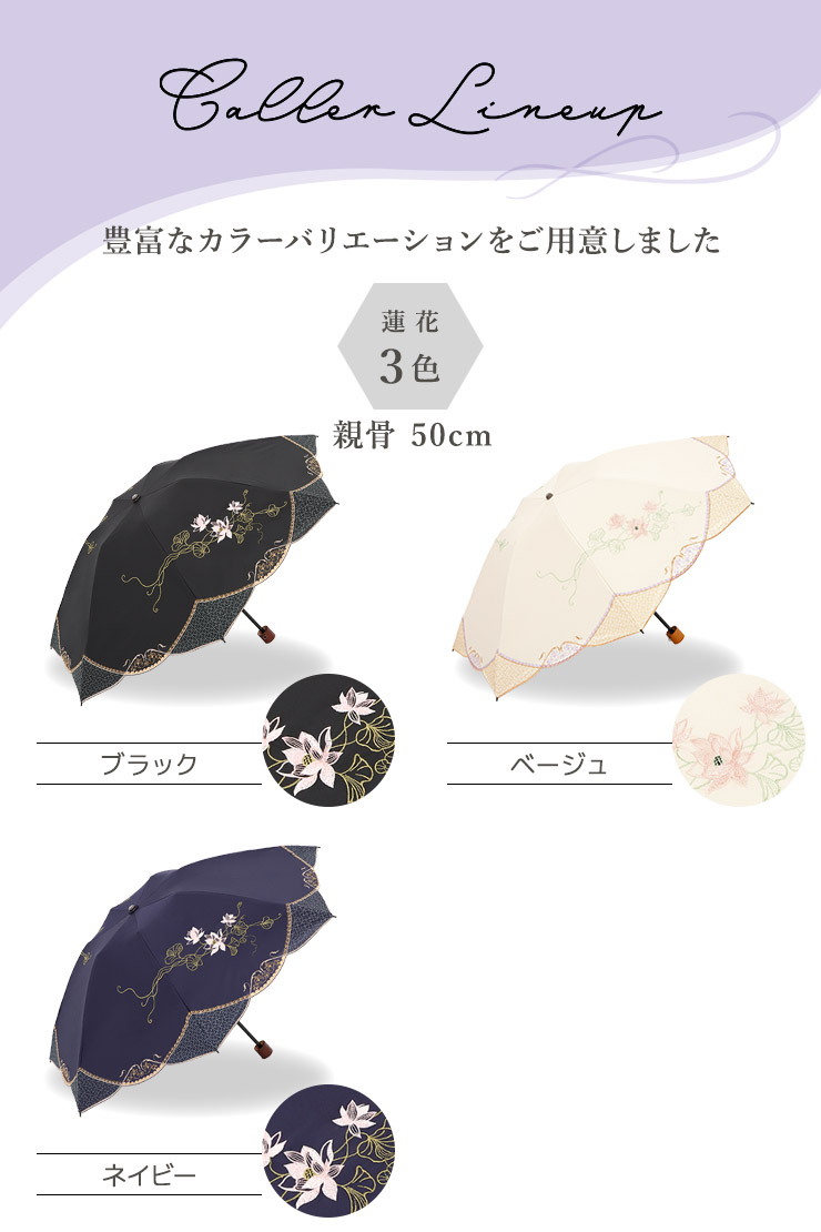 二重張り総刺繍シリーズ「連花刺繍 ミニ折りたたみ日傘」