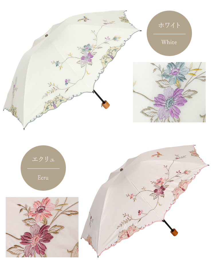 二重張り総刺繍シリーズ「優雅刺繍 二重張りミニ折りたたみ日傘」