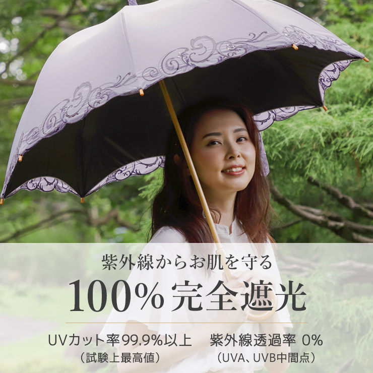 スワロフスキー&ペイズリー刺繍かわず張り長日傘
