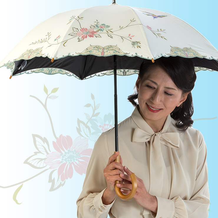 女優日傘シリーズ「優雅刺繍 ショート長日傘」