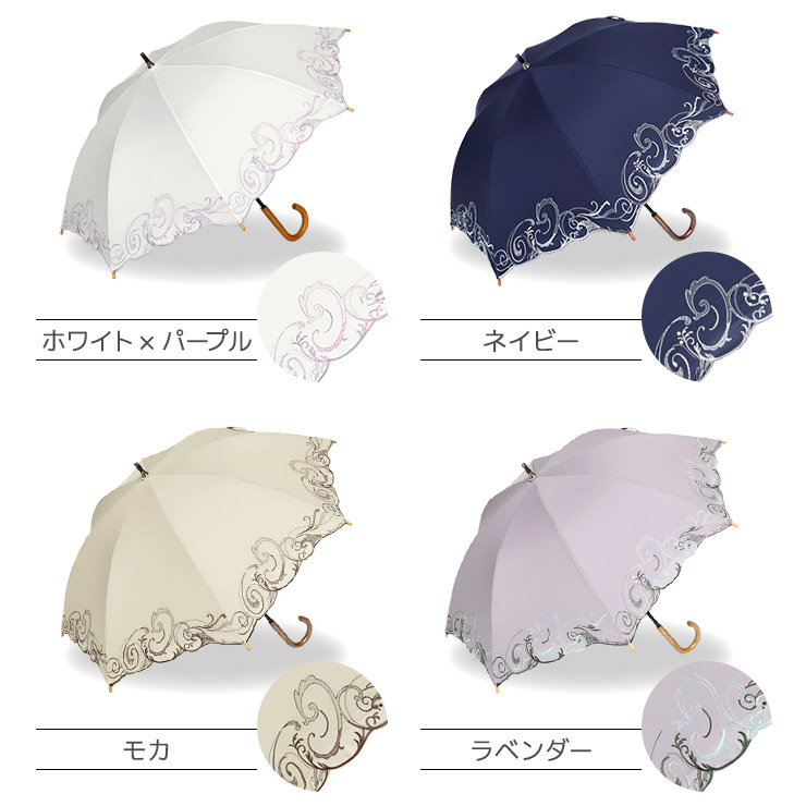 女優日傘シリーズ「スワロフスキー&ペイズリー刺繍 かわず張りショート長日傘」