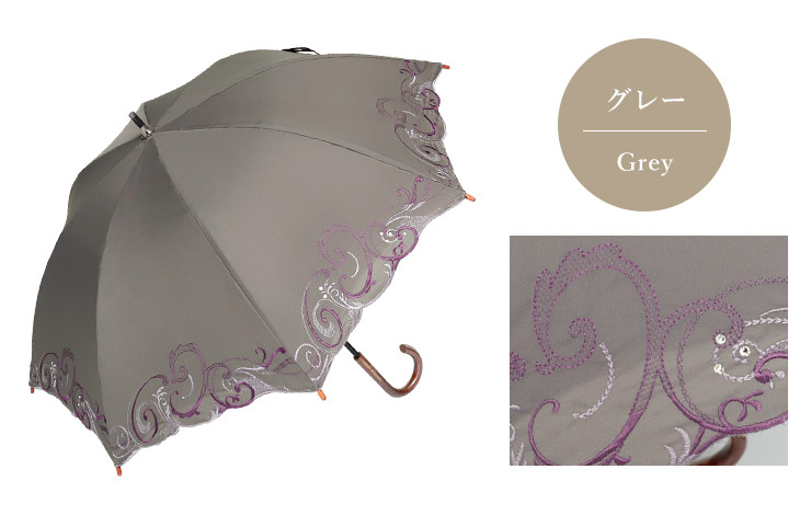 女優日傘シリーズ「スワロフスキー＆ペイズリー刺繍 かわず張りショート長日傘」