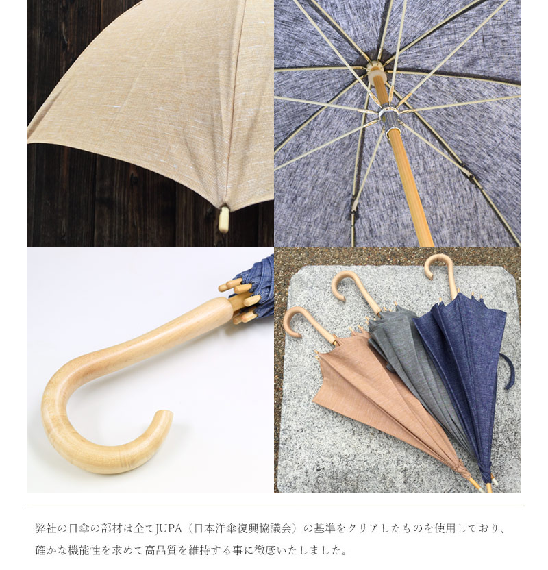日傘コレクション 「ワンポイント刺繍 リネン＆コットン刷毛目無地長日傘」