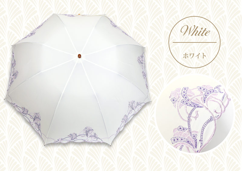 幾何柄刺繍かわず張りショート日傘